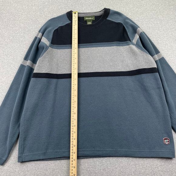 Eddie Bauer Sweater Mens XL Blue Gray Stripe Pullover Crewneck Retro Ski Skater - Picture 5 of 11